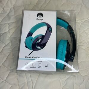 Head Phones Over the Ear “Rockpapa” Teal and Black